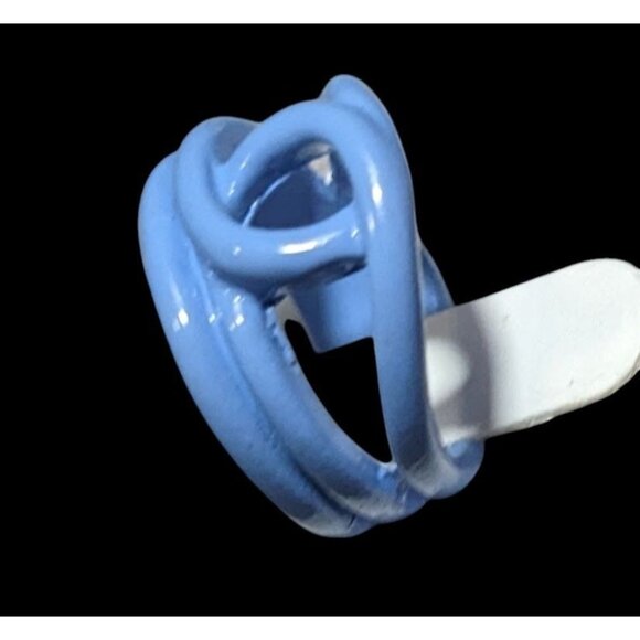 Abstract Metal Blue Enamel Coated Fashion Ring Size 8 - Picture 5 of 13